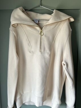 Cream Quarter-Zip V-Neck Sweater